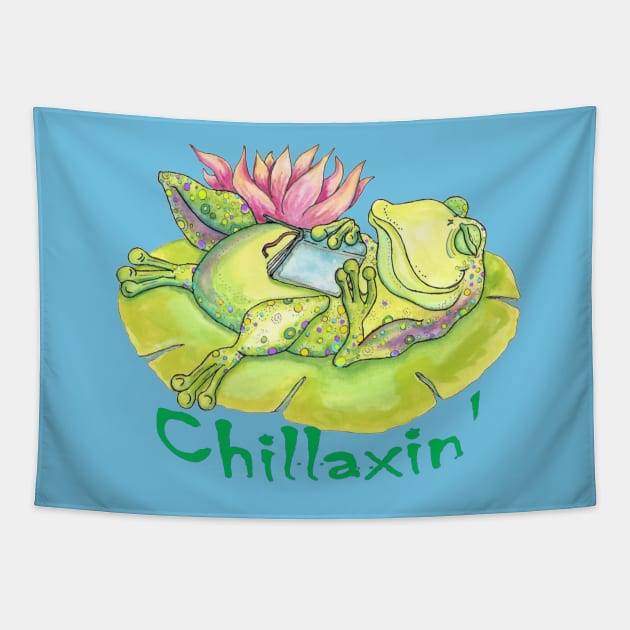 Chillaxin Watercolor Frog Tapestry by BonnieSales