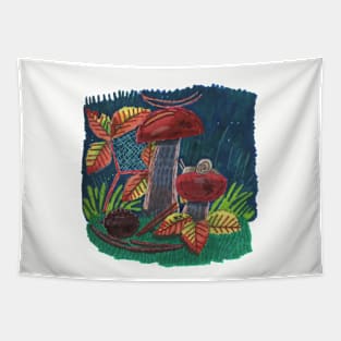 Mushrooms in Autumn Forest Tapestry