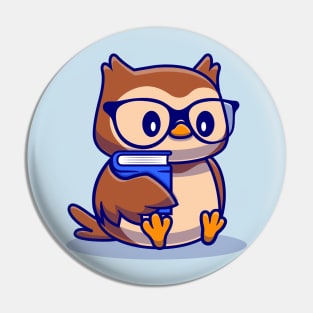 Cute Owl With Book Cartoon Pin