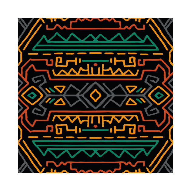 Orange Green Aztec Pattern Indian Mexican Tribal by jodotodesign