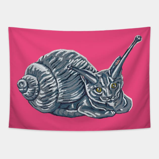 Grey Kitten Snail Tapestry by RaLiz