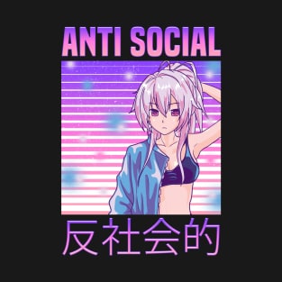 Anti Social Japanese Text Aesthetic Vaporwave Anime T-Shirt