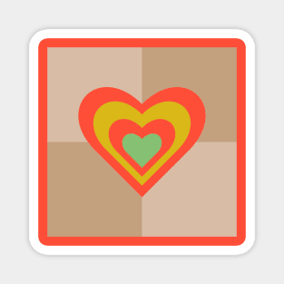 LOVE HEARTS CHECKERBOARD Retro Alt Valentines in Coral Yellow Green on Cream Beige Geometric Grid - UnBlink Studio by Jackie Tahara Magnet