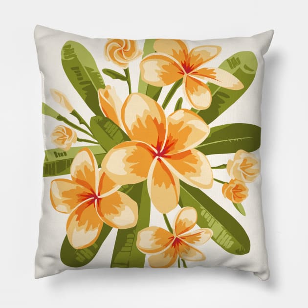 Orange Plumeria flowers Pillow by lents