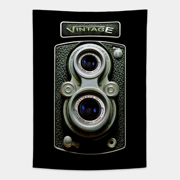 Classic Retro vintage black doff double lens camera Tapestry by Dezigner007