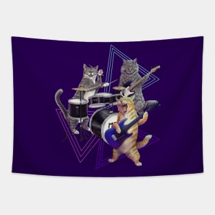 Cat band- Rock band kitties playing the bass, electric guitar, and drums Tapestry