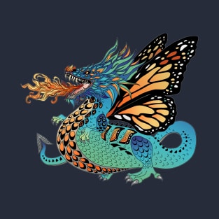 Fire Breathing Dragon with Monarch Butterfly Wings T-Shirt