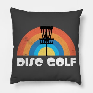 Vintage Disc Golf Basket Silhouette Retro Rainbow Distressed Graphic Pillow