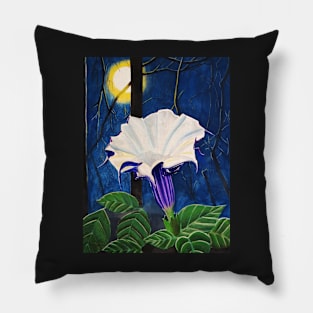 Moonflower in the Moonlight Watercolor Painting Pillow