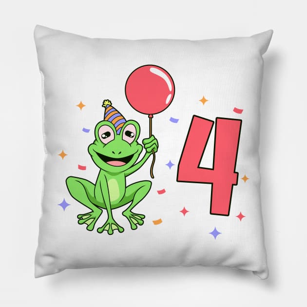I am 4 with frog - kids birthday 4 years old Pillow by Modern Medieval Design