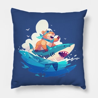 capybara ride shark Pillow