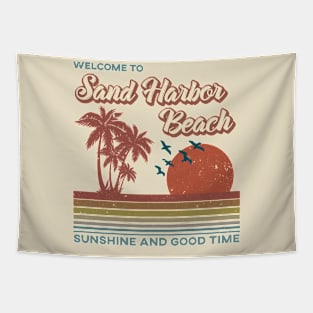 Sand Harbor Beach - Sand Harbor Beach Retro Sunset Tapestry