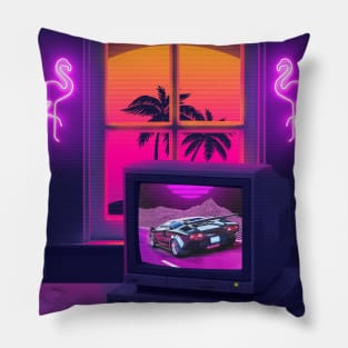 Sunset palms 90s Pillow