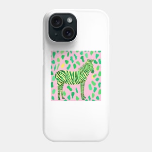 Green and yellow zebra on pink with green spots Phone Case