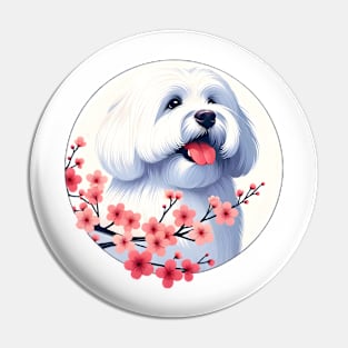 Coton de Tulear Enjoying Spring Cherry Blossoms Pin