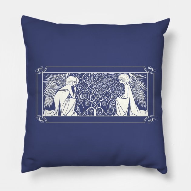 Vintage Guardian Angels Illustration Pillow by DISmithArt