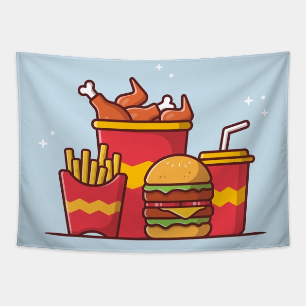 Burger with Fried Chicken, French Fries And Soda Tapestry by Catalyst Labs