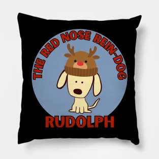 Cute Christmas dog as Rudolph with a red nose Pillow