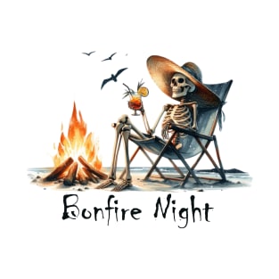 Bonfire Night Skeleton Relaxing by the Fire Camping Smore T-Shirt