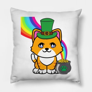 Cute Orange cat is a leprechaun Pillow