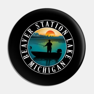 Beaver Station Lake Fishing Michigan Sunset Pin