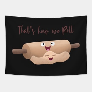 Cute rolling pin and dough cartoon humour Tapestry