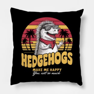 Amusing hedgehog design in retro vintage sunset style. Funny Pillow