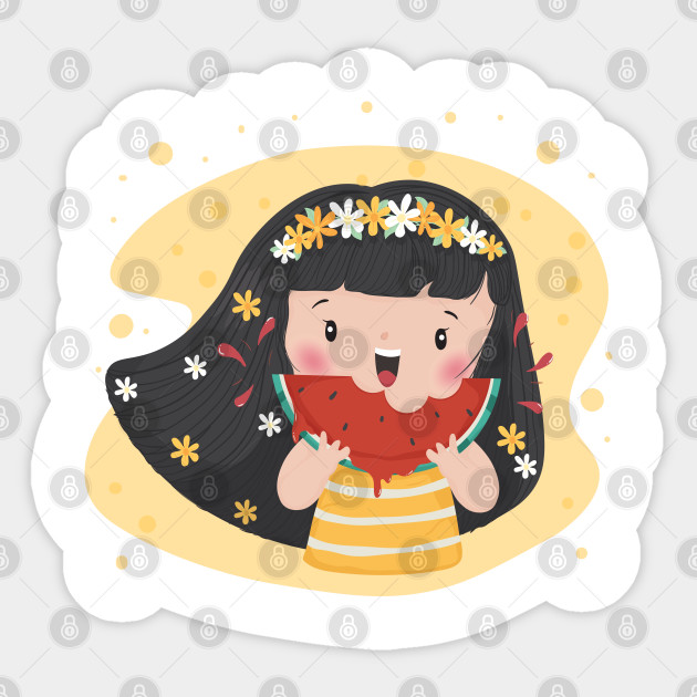 Cute Chubby Girl Having Watermelon With Water Splash Cute Cartoon Character Design Cute Character Sticker Teepublic,Cartoon Cute Grizzly Bear Drawing