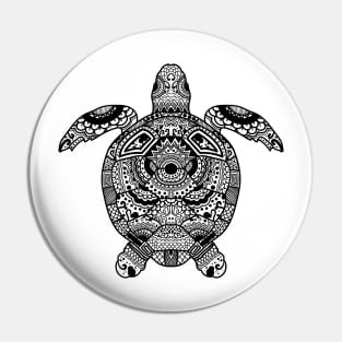 Beautiful Mandala Turtle in Black and White Pin