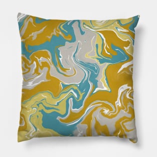 Shades of Happy Yellow Green and Gray Aesthetic Marble Pattern Pillow