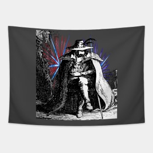 Guy Fawkes Vintage Illustration With Colored Fireworks Tapestry