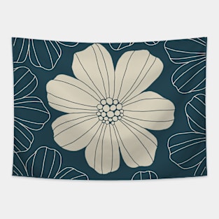 Marsh Mallow Doodle Flower Beige and Navy Blue Tapestry