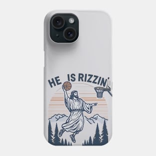 Retro He Is Rizzin' Funny Jesus Playing Basketball Phone Case