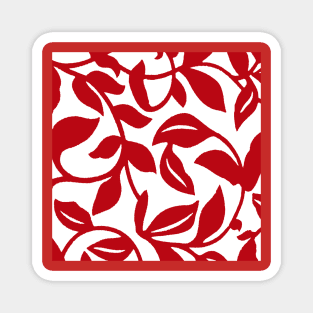 LEAF AND VINE SWIRLS RED AND WHITE PATTERN Magnet