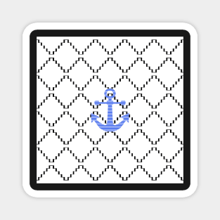 Abstract geometric pattern - black and white - blue anchor Magnet