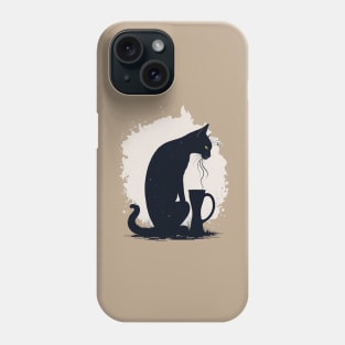 Black cat with coffee Phone Case