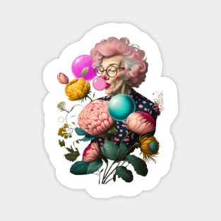 Rad lady and her bubblegum with flowers Magnet