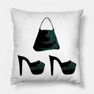 Miniature green swirl handbag and shoes Pillow