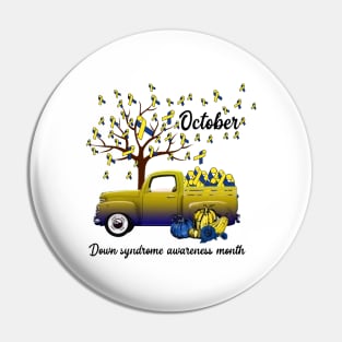 Blue And Yellow Ribbon Pumpkin Truck Down Syndrome Awareness Pin