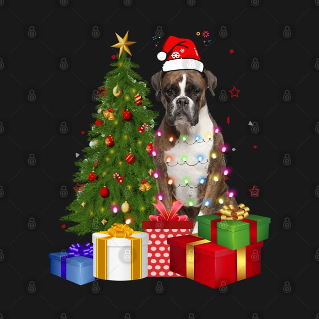 Boxer Christmas Tree Santa Hat Funny Xmas Gift Dog T-Shirt by CoolTees