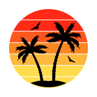 Vintage Colorful  beach sunset palm trees T-Shirt