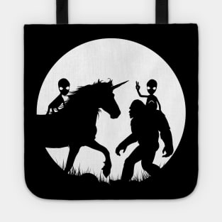 Alien Riding Unicorn Funny Sasquatch Aliens Tote