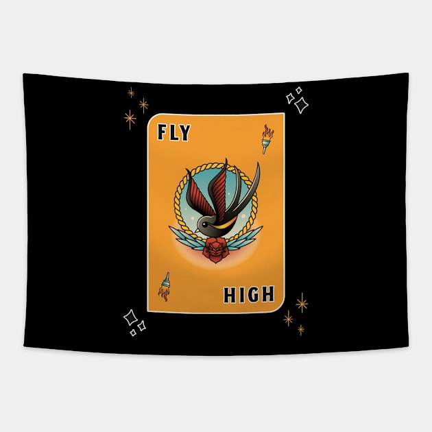 Fly High Bird Tattoo Tapestry by Tip Top Tee's