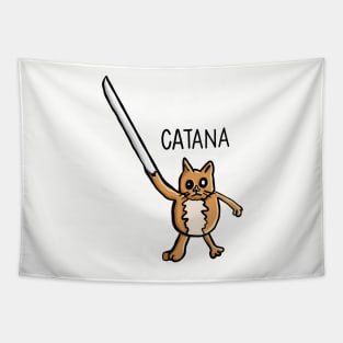 Catana, Funny Cat Pun katana arm Digital Illustration Tapestry