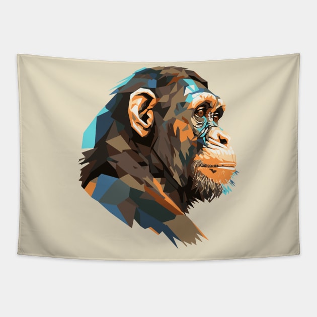 Cubist Style Chimpanzee Tapestry by Cascade Merch