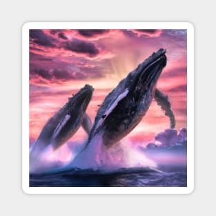 Humpback Whales Breaching at Sunset Magnet