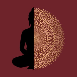 Buddha Meditation Mandala Black Gold T-Shirt