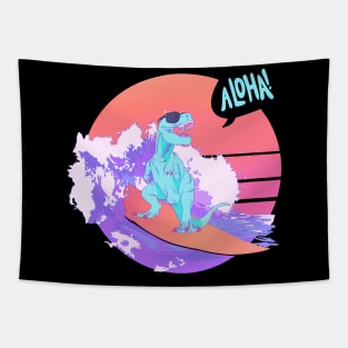 rad dinosaur surfing a retro wave (aloha) Tapestry