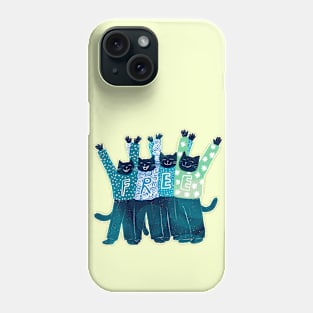 The four CUTE black cats celebrate being FREE and FREEDOM Phone Case