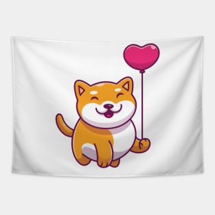 Cute shiba inu holding love ballon cartoon Tapestry